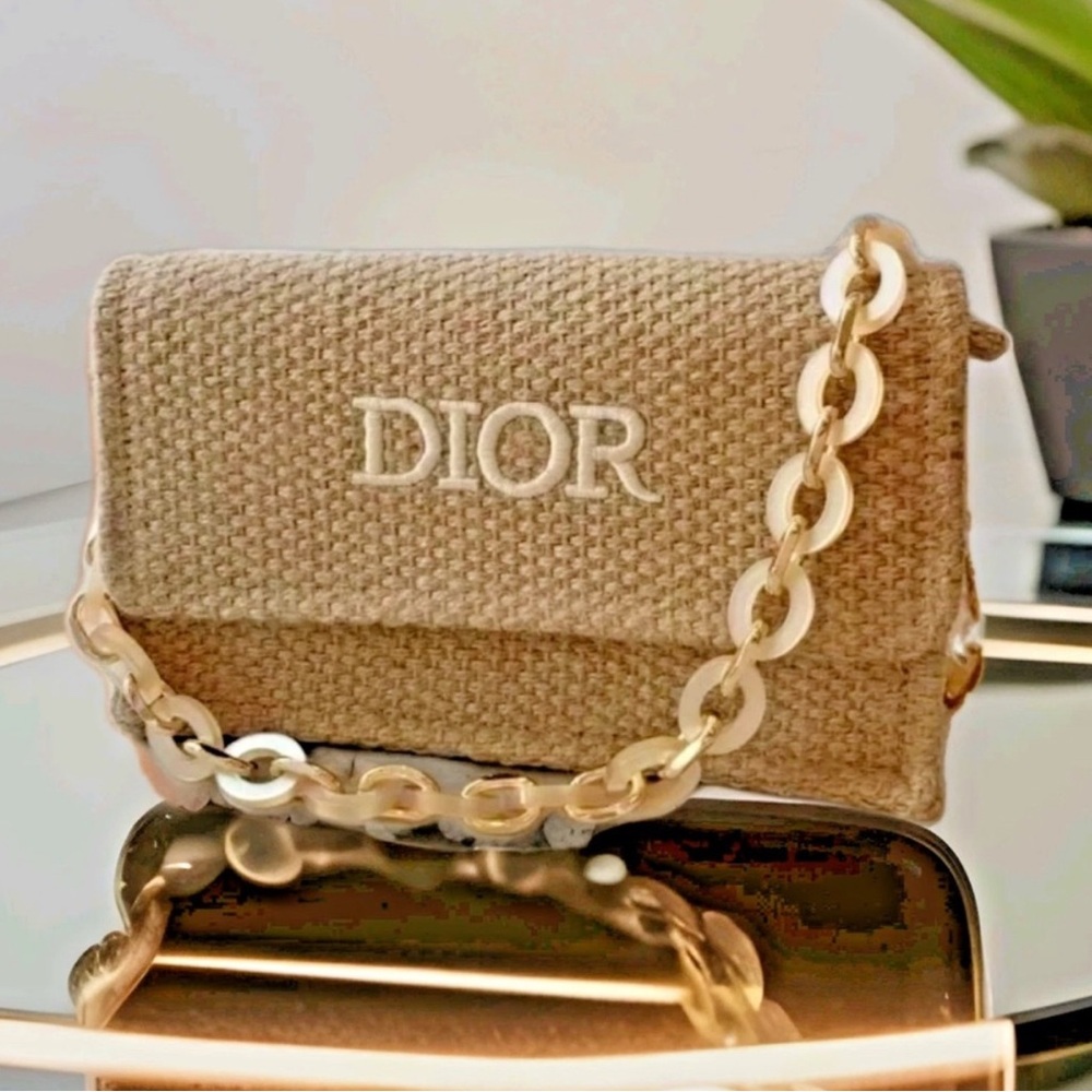 Dior Raffia Straw Bag Acrylic shoulder strap